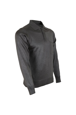 Erkek Gri Kazak Polo Yaka Yünlü Klasik Normal Kesim Rar00649