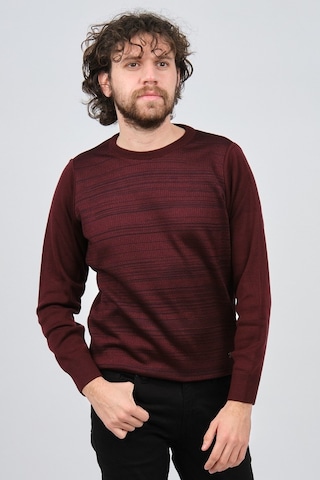 Çizgi Triko Erkek Bisiklet Yaka Desenli Kazak 42554225 Bordo Bordo