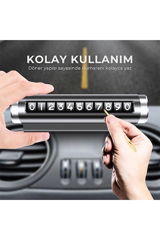 Mainshop Araç Park Telefon Numaratörü Çevirmeli Ayarlı Torpido Üstü Silindir Numaratör Siyah Renk