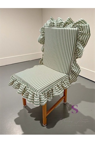 Yeşil Çizgili Buldan Keteni Arkalıklı Fermuarlı Sandalye Minderi Çok Renkli