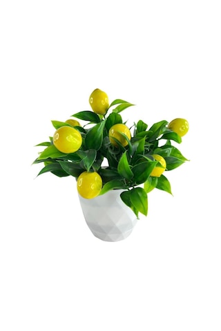 Yapay Çiçek Beyaz Saksıda Limon Demeti Dekoratif Masa Çiçeği