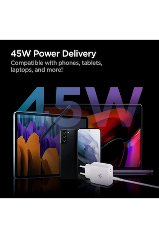 Spigen PE2015 Powerarc Arcstation Pro 45 W USB-C Duvar Şarj Cihazı Beyaz