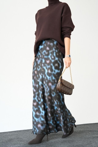 Uzun Saten Etek - Siyah-mavi Siyah - Mavi