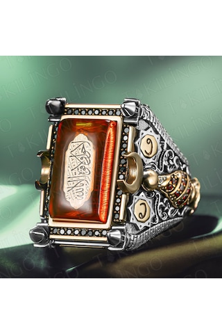 Takılingo İslam Usta Nizam-ı Alem Model 925 Ayar Gümüş Dualı Erkek Yüzük Gümüş