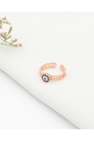 Brezza Lusso Jewelry Nazar Boncuğu Motifli Eklem Gümüş Yüzük Rose
