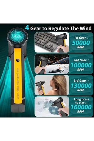 Kana Vıolent Fan Hava Üfleyici/taşınabilir Turbo Fan, 10000 Mah Pc Ev Araba Temizleme İçin
