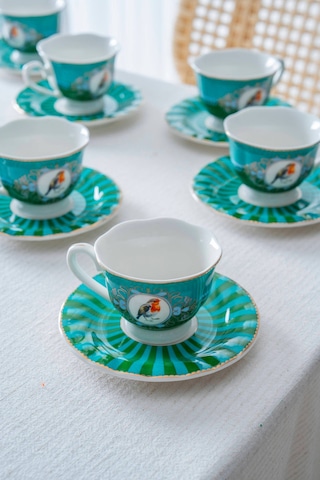 6 Kişilik Porselen Kahve Fincan Takımı - 90 Ml Çok Renkli