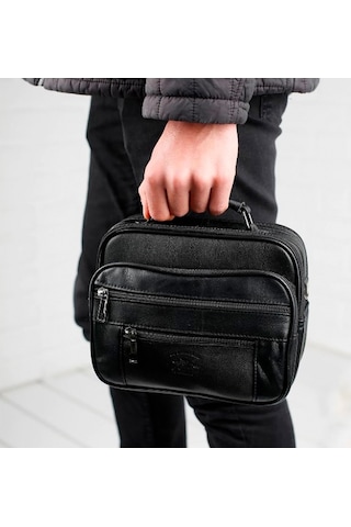 Strong Kasalı Siyah Erkek Orta Boy El Çantası, Omuz Çantası Nyelc Siyah