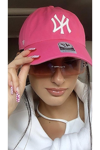 Unisex Fuşya Renk Beyaz Logo Beyzbol Ny New York Şapka - Unisex Fuşya