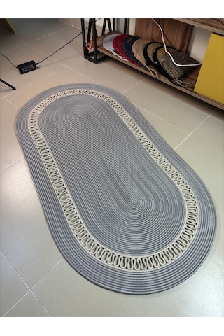 Mavaux Lotus Jüt Hasırlı El Örgüsü Kilim Gri - Krem