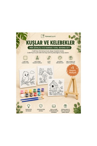 Kuşlar Ve Kelebekler Mini Şövaleli 3'lü Boyanabilir Kanvas Tuval Seti 20x20 12 Renk Boya Kuşlar Ve Kelebekler Mini Şövaleli 3'lü Boyanabilir Kanvas Tuval Seti 20x20 12 Renk Boya