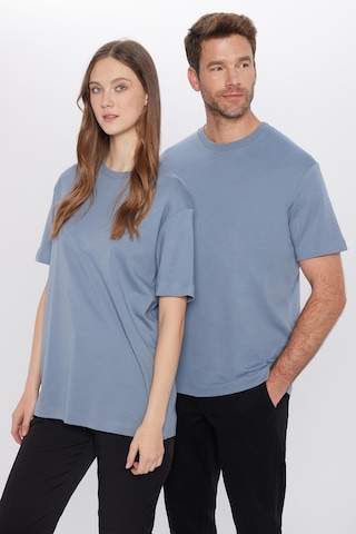 Tudors Unisex Relax Fit Rahat Kesim %100 Pamuk Yumuşak Dokulu Basic Bisiklet Yaka Mavi Tişört-31475 Mavi