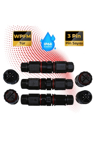 Su Geçirmez Vida Bağlantılı Konnektör Ip68, 3 Pin 5 Adet