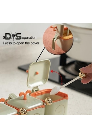 Createtech Pratik Toz Geçirmez Çeşni Kabı Seti Mükemmel Tuz Baharat Kutusu Yeşil