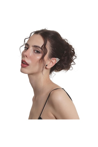 Kadın Gümüş Renk Lak Kaplama Taşlı Yaprak Stilizesi Sol Kulak Earcuff & Kıkırdak Küpe Çok Renkli