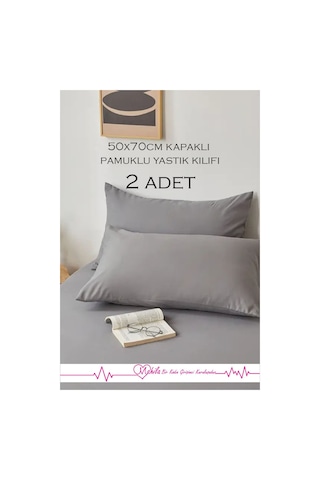 2 Adet Lüks Pamuklu Yastık Kılıfı 50x70 Kapaklı Model, Pamuklu Yastık Kılıfı Gri