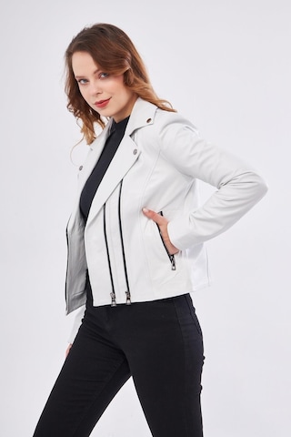 Derinss Dka1202 Hakiki Deri Kadın Beyaz Mont 001