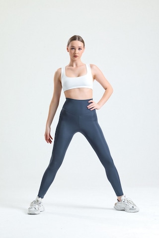 Thıff Gymwear Mavi Yüksek Bel Dalgıç Kumaş Spor Günlük Tayt Antrasit