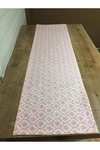Melisa Damask Baskılı Duck Kumaş Krem Kırmızı Runner 40x140 Cm 507 Krem