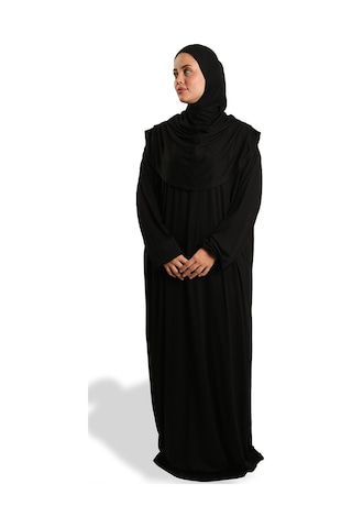 Tek Parça Namaz Elbisesi Viskon Düz 2503 01 Siyah