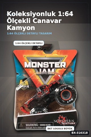 Monster Jam Canavar Kamyon Model Araba 1:64 Ölçekli Tekli Oyuncak Araç Bx-316318 Çok Renkli