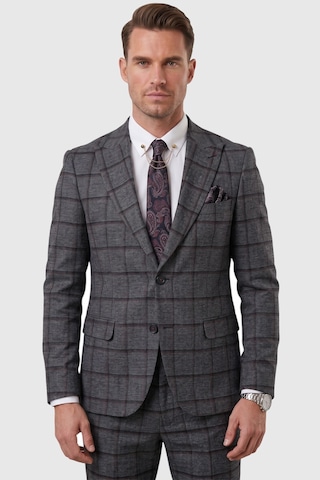 Deepsea Antrasit Kare Desenli Slim Fit Erkek Takım Elbise Çift Düğme Çift Yırtmaç 2 Li Takım 2601812