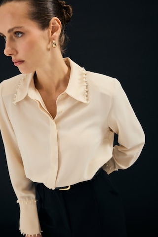 Sateen İşlemeli Gömlek - Bej-137333