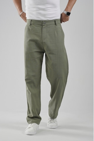 Baggy Fit Kalıp Pamuklu Keten Pantolon Haki