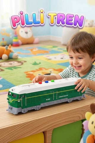 Conveyancer Sesli Ve Işıklı Oyuncak Model Tren - 22 Cm Pilli Eğitici Oyuncak Tren Yeşil