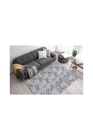Plato Halı Parantez Efsane Lüks Oturma Odası, Salon, Antre, Yıkanabilir Polyester Kaymaz Taban Gri Halı