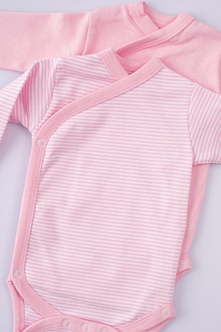 2'li %100 Pamuk Uzun Kollu Kruvaze Bebek Çıtçıtlı Body Zıbın Pembe-pembe Pembe