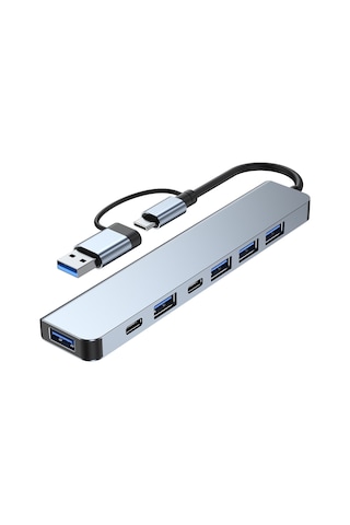Skycity 7'li Usb Genişletme Hub: Usb 3.0, 4x Usb 2.0, Pd 5w, Type-c Portlu Alüminyum Kasa