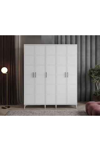 GuneyStore Milano 5 Kapaklı Komple Mdf Beyaz Gardırop