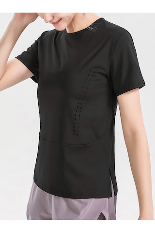 Skycity Kadınlar İçin Nefes Alabilen Yoga Tişörtü - Esnek Kumaş, Split Etek, Xl Boyut SiYAH