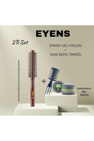 Eyens 2'li Profesyonel Erkek Fırça Tarak Seti 150 Ml Kavanoz Wax Hediye