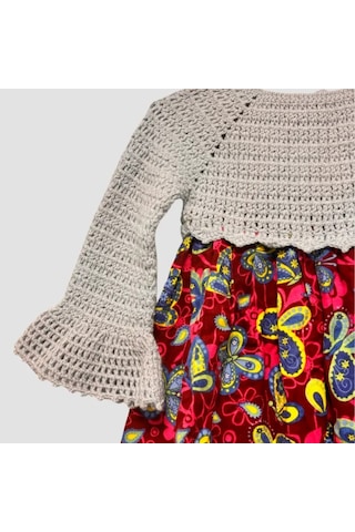 Uretti - Filiz 9248 - Kız Çocuk Örme Robalı Kelebek Desenli Pazen Kumaş Elbise 4 Yaş - Mavi Mavi