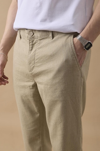 Braccas Erkek Haki Slim Fit Keten Karışımlı Çizgili Pantolon Haki
