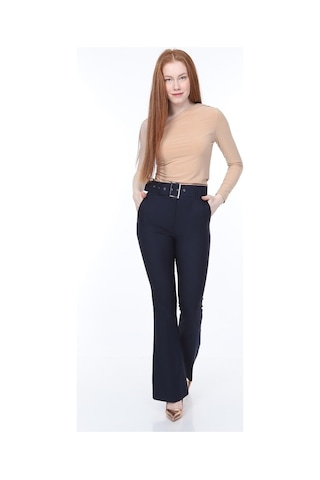 Bluence Beli Kemerli Ispanyol Paça Lacivert Kumaş Pantolon Lacivert