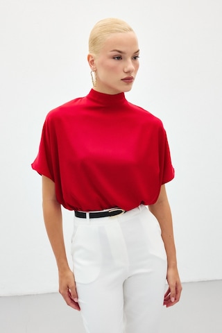 Sateen Yarasa Kol Salaş Bluz - Kırmızı-136188 Kırmızı