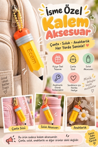 Nametag - İsme Özel Aksesuar - Anahtarlık Çanta Suluk Süsü, Kalem Clicker Charm