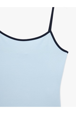 Koton Pamuklu Renk Kontrastlı Slim Fit U Yaka Askılı Bluz Mavi 6sak10236ek