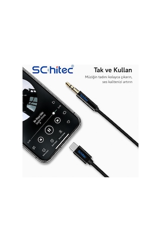 Schitec Type-c To 3.5mm Aux Ses Kablosu 1m Siyah Hg/axc-11