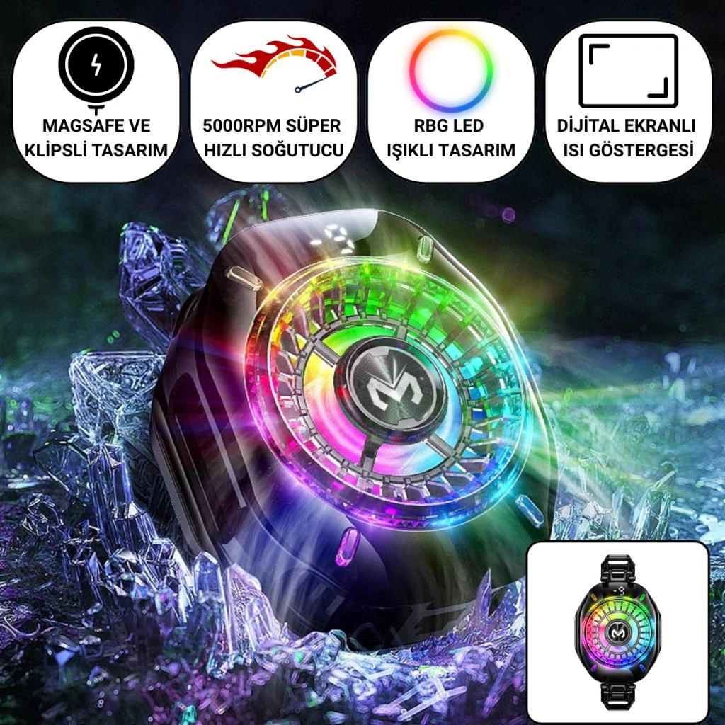 Coofbe Gösteregeli 5000 Rpm Turbo Fan Işıklı Klipsli Buz Etkili Telefon Soğutucu Radyatör Tüm Telefonlara Uyumlu