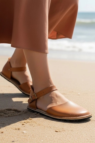 Bodhi Handcraft Kadın Barefoot Hakiki Deri Minimalist Günlük Sandalet El İmalatı Taba