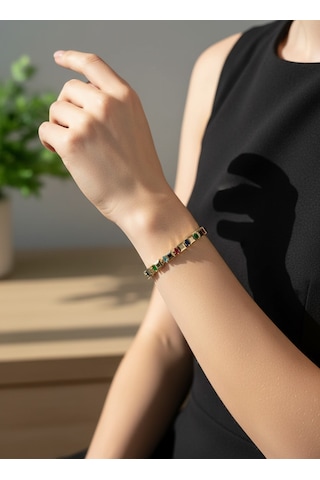 Valmont Accessories Kadın Gold Renk Renkli Taşlı Sıra Taş Detaylı Bileklik