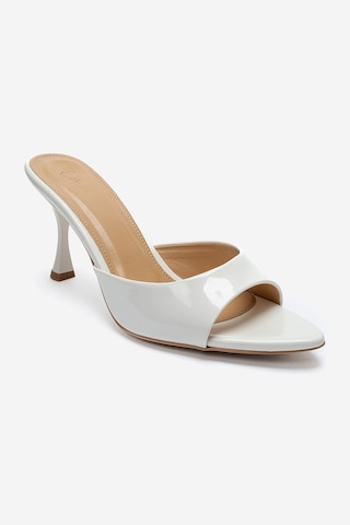 Luvishoes Tıera Beyaz Rugan Kadın İnce Topuklu Terlik