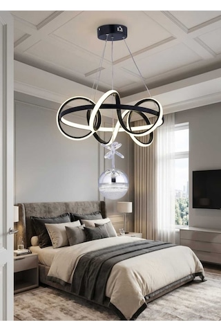 Deniz Tek Toplu Modern Sarkıt Avize ,siyah Sarkıt Power Led Avize, 3 Renk Yanabilen Led Avize,