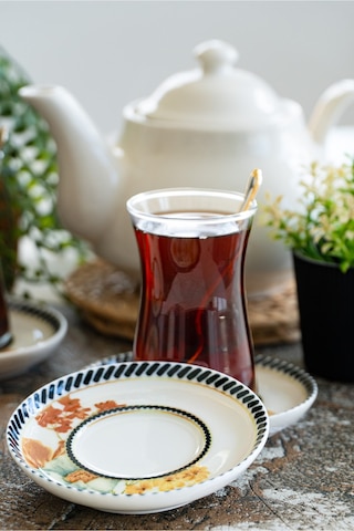 Demet 6 'lı Porselen Çay Tabağı Seti Çok Renkli