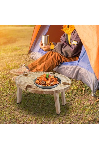 Dolıty Taşınabilir Piknik Masası, Ahşap Katlanır Kamp Pratik Kahverengi Çok Renkli
