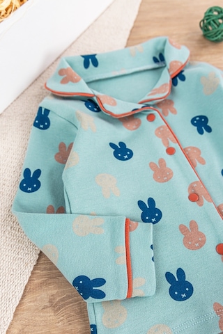 Önden Çıt Çıtlı Tavşan Desenli Yeşil Pamuklu Erkek Bebek/çocuk Pijama Takımı 001